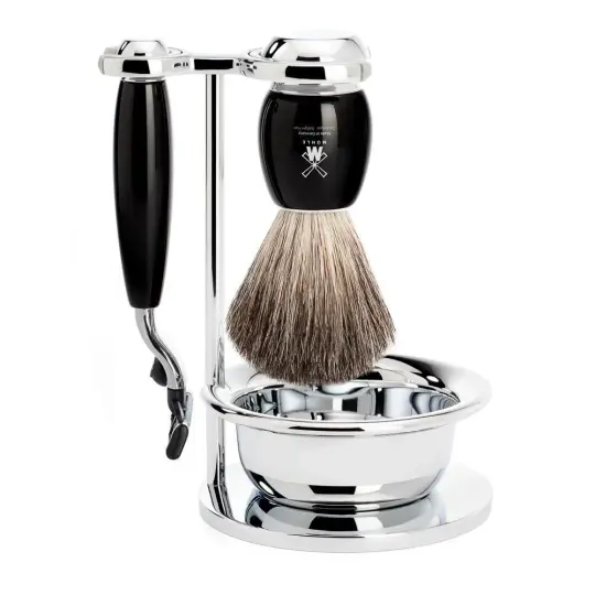 MÜHLE VIVO 4 Pc. Shaving Set, Pure Badger Brush & Gillette® Mach3® Razor, Black