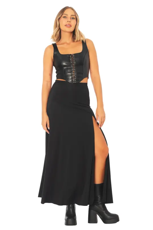 Black Sleek Split Maxi Skirt
