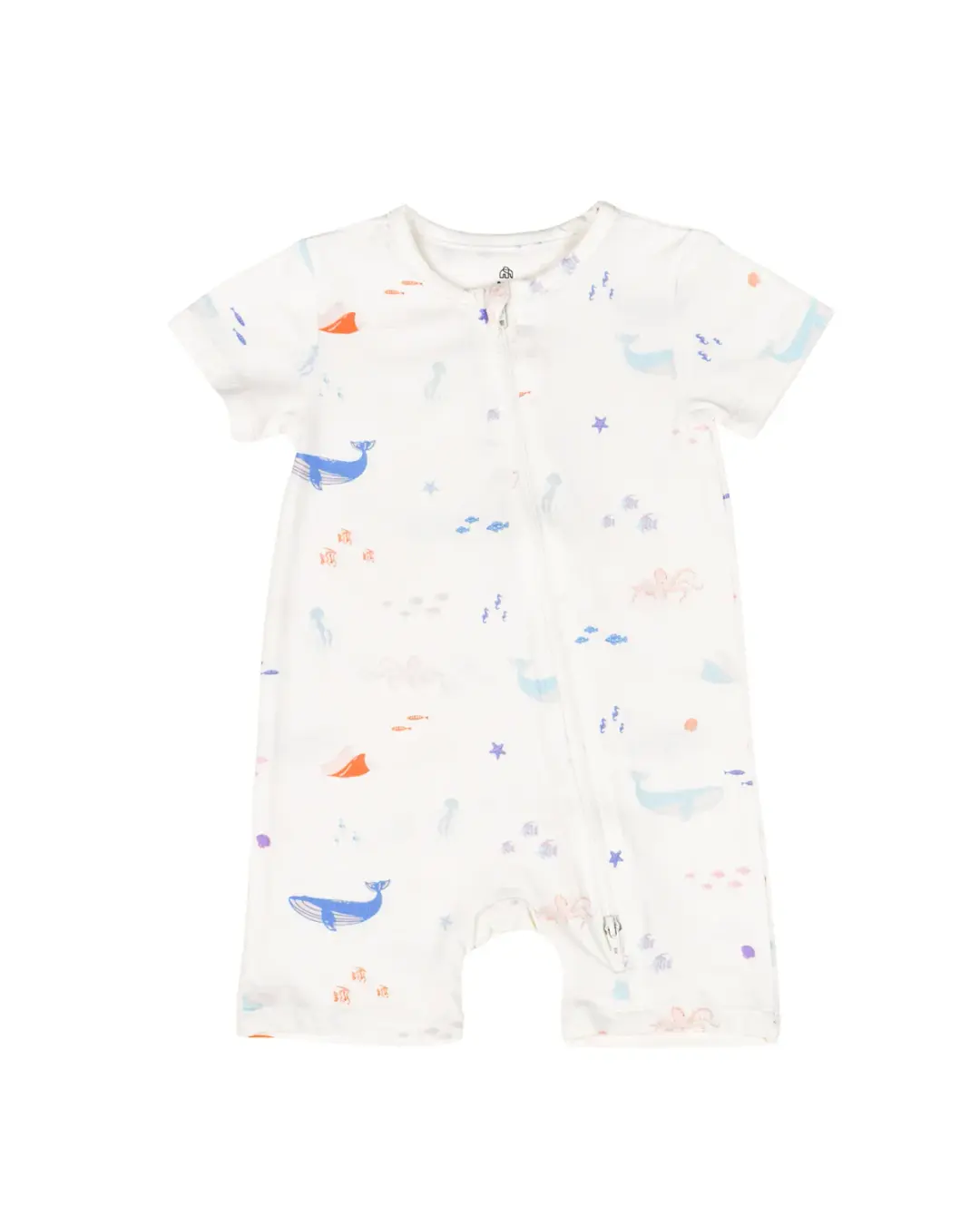 Short-Sleeve Zip Romper - Colourful Sea Creatures