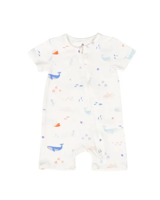 Short-Sleeve Zip Romper - Colourful Sea Creatures