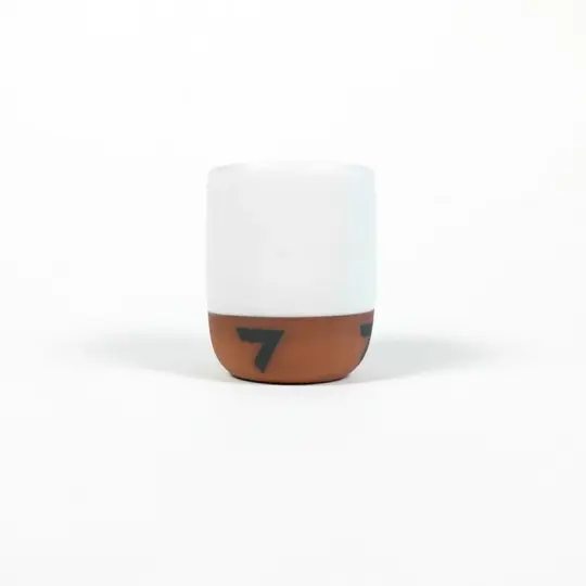 Handleless Mug - White with Black Vs
