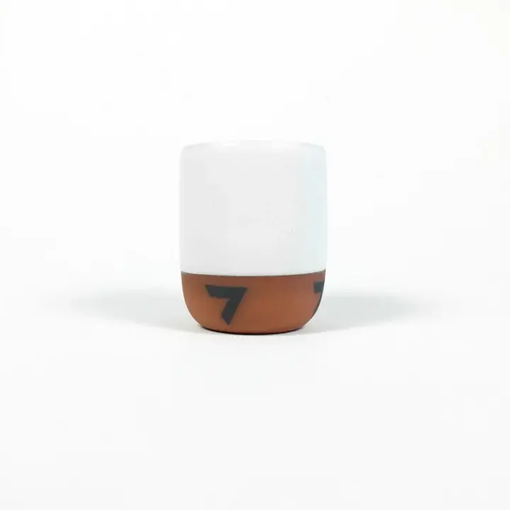 Handleless Mug - White with Black Vs