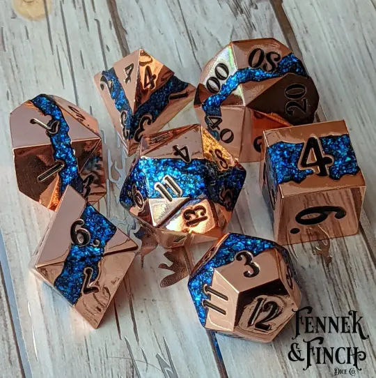 Fissure Metal Dice Set Copper and Blue