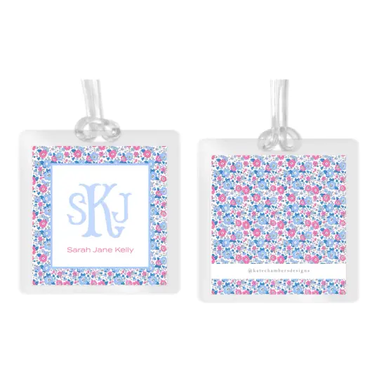 Girl's Liberty Ditsy Floral Monogram Square Laminated Bag Tag