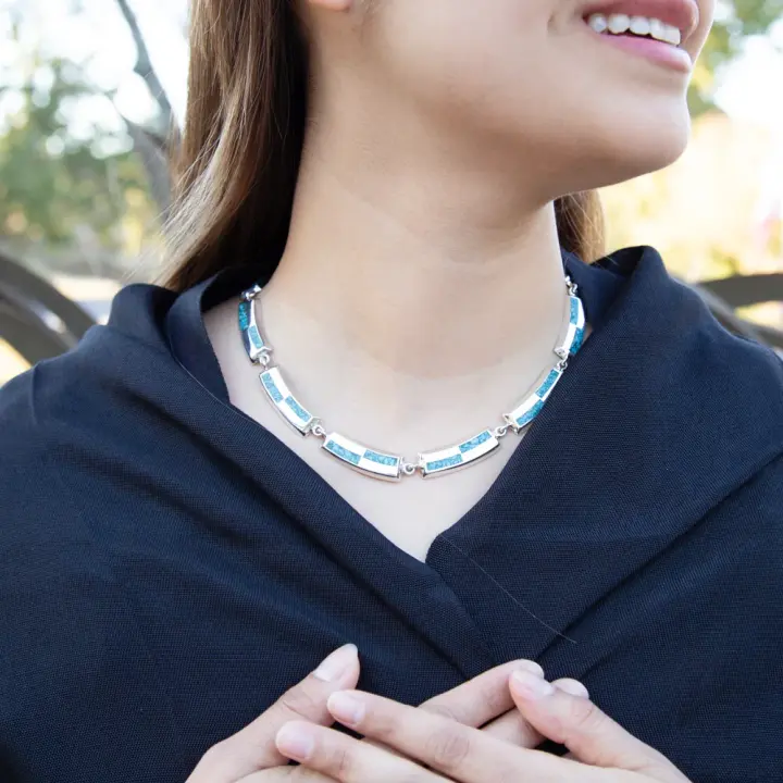 Sterling Silver Turquoise Bars Necklace