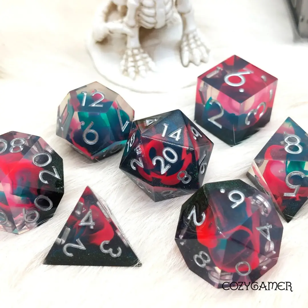 Perfect Weapon Sharp Edge Resin Dice Set. 7 Piece DND dice set