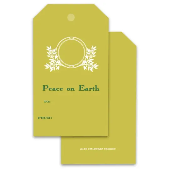 Chartreuse  & Teal Peace on Earth Holiday Gift Tags, Set of 12
