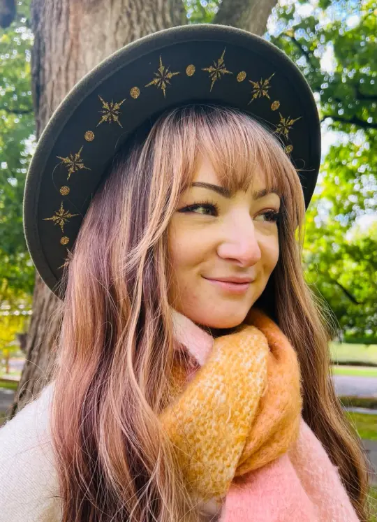 Olive Gold Starburst Vegan Felt Wide Brim Hat