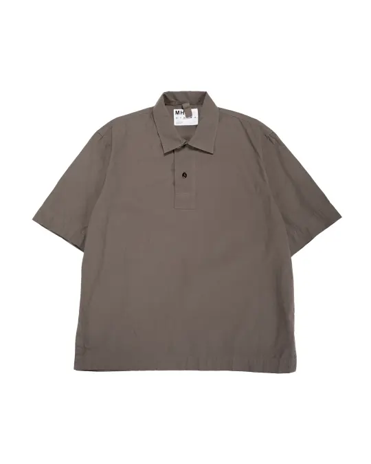 MHL Offset Placket Polo Washed Cotton Poplin Mole