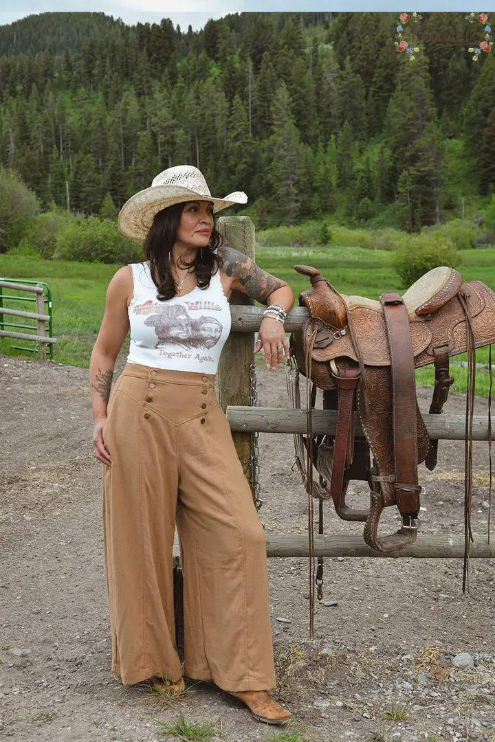 Linen Riding Skirt in Sandstone-Medium