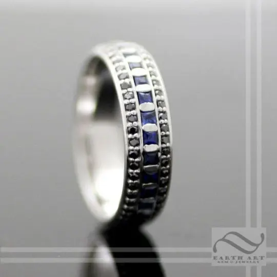 Eternal Night - Sapphire and Black Diamond Eternity Band - 14k white gold