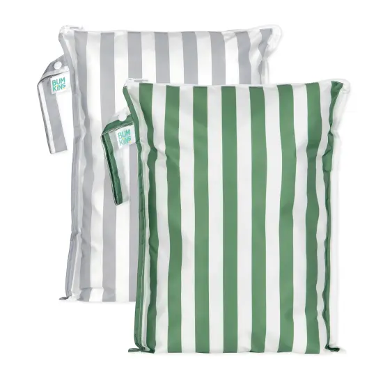 Wet Bag Plus 2 Pack: Green + Gray Stripe