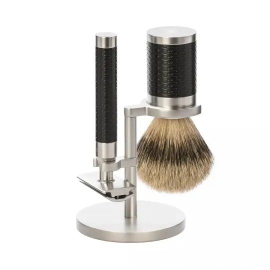 MÜHLE ROCCA 3 Pc. Shaving Set, Silvertip Badger Brush & Safety Razor, Stainless Steel, Black