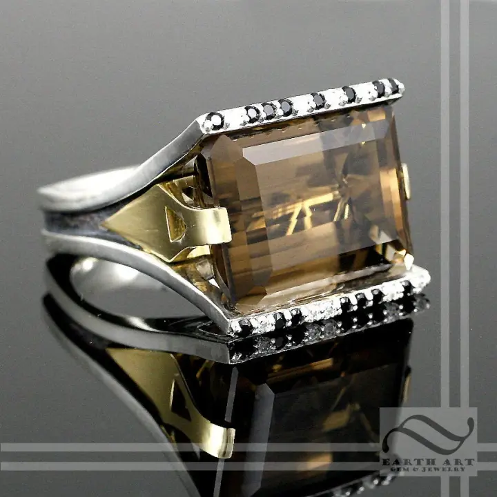 Smokey Quartz Cocktail ring in Sterling and 18k