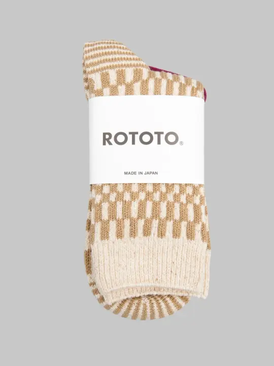 ROTOTO Checkerboard Pattern Socks Khaki