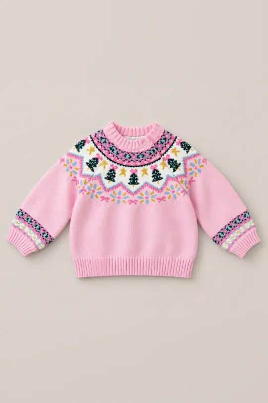 Baby Melody Sweater in Marzipan Pink Fair Isle