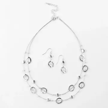 Hammered Silver Floating Necklace and Earrings Set