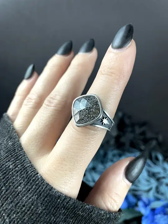 Midnight Quartzite "Meteor" Style Ring - Size 8