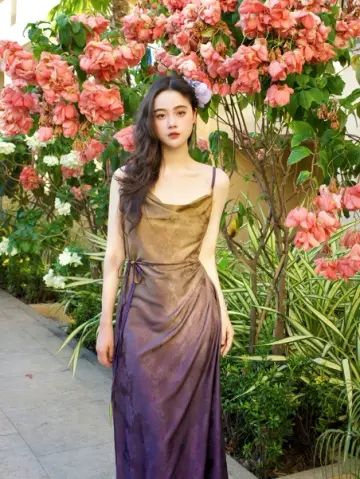 Elegant Gradient Spaghetti Straps Maxi Prom Dress Evening Dress RS642