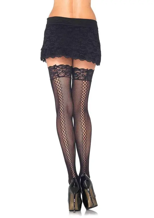 Amor Twist Thigh High Stockings - Fishnet Stockings - Diamond Backseam Hosiery