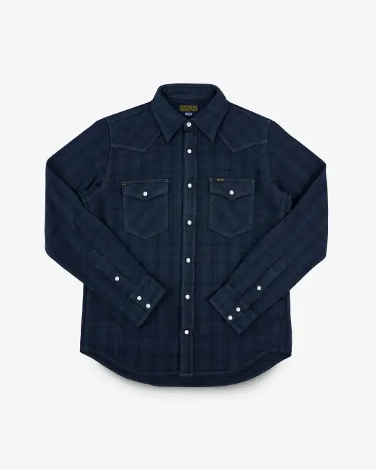 Ultra Heavy Flannel Tartan Check Western Shirt - Green Overdyed Black