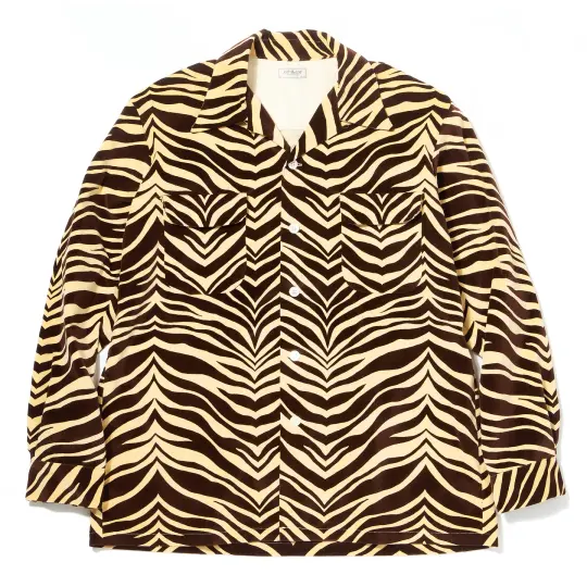 PRINTED VELOUR OPEN-COLLAR SHIRT / ZEBRA