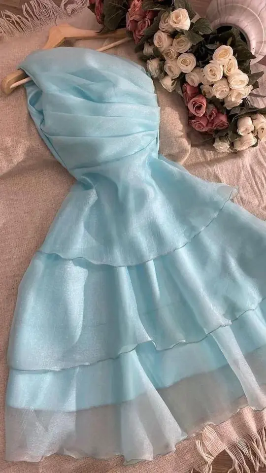 Elegant Pale Blue Ruffled A-Line Strapless Bodycon Mini Birthday Dress Homecoming Dress RS242