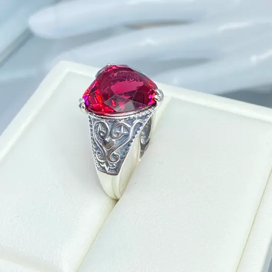 Ruby Ring, Size 9.5, Heart Gem, Gothic Filigree Jewelry #D132 - Ready to Ship