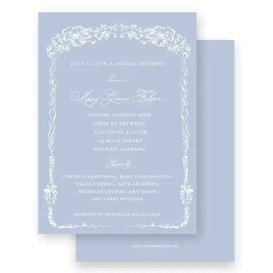 Periwinkle with Vintage White Border Bridal Shower Invitation