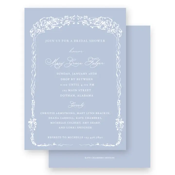 Periwinkle with Vintage White Border Bridal Shower Invitation