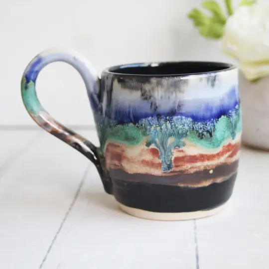 Pottery Mug in Molten Lava Landscape Glazes, 12 oz., Made in USA