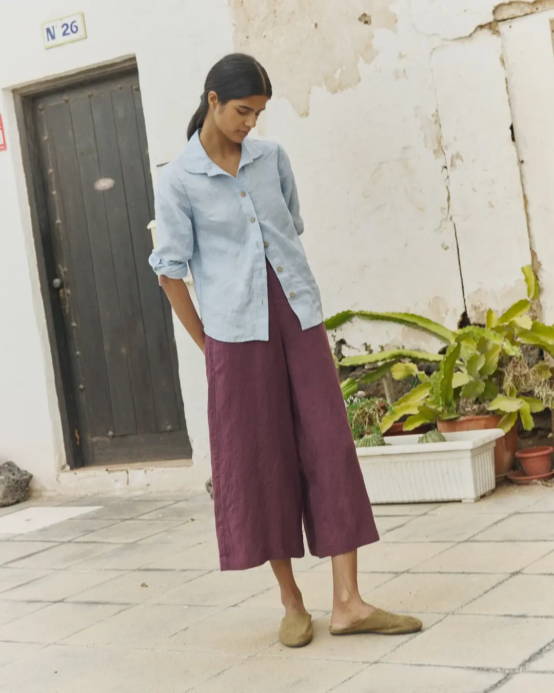 R: Maxi WELS wide leg linen pants (Color: Beige; Size: M - MAXI length)