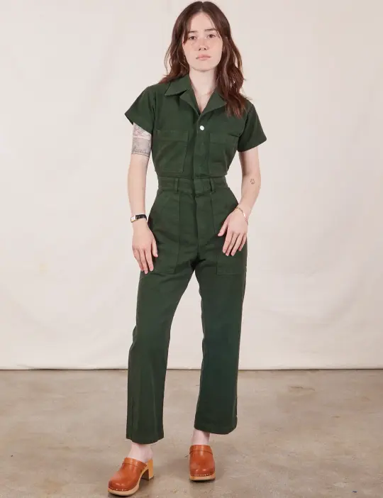 Petite Short Sleeve Jumpsuit - Swamp Green