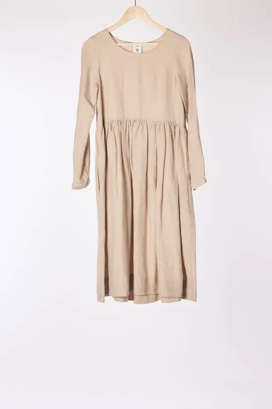 Smock Dress, Long Sleeve, Natural Linen