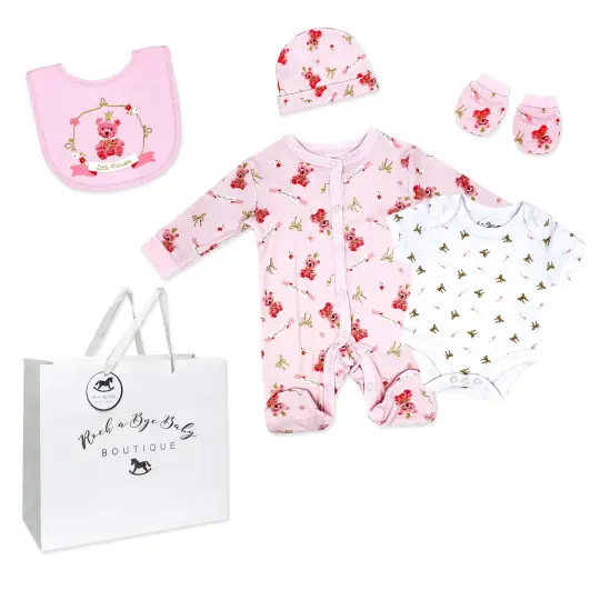 Rock A Bye Baby Boutique Girls Princess 5 Pc Layette Gift Set 3-6M