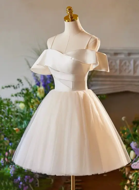 Elegant Ivory Homecoming Dress ,A-Line Spaghetti Straps Corset Short Prom Dress RS999