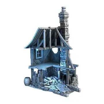 Unpainted 28mm 3D-printed two-story ruined townhouse — tabletop RPG terrain for D&D, Pathfinder & wargaming