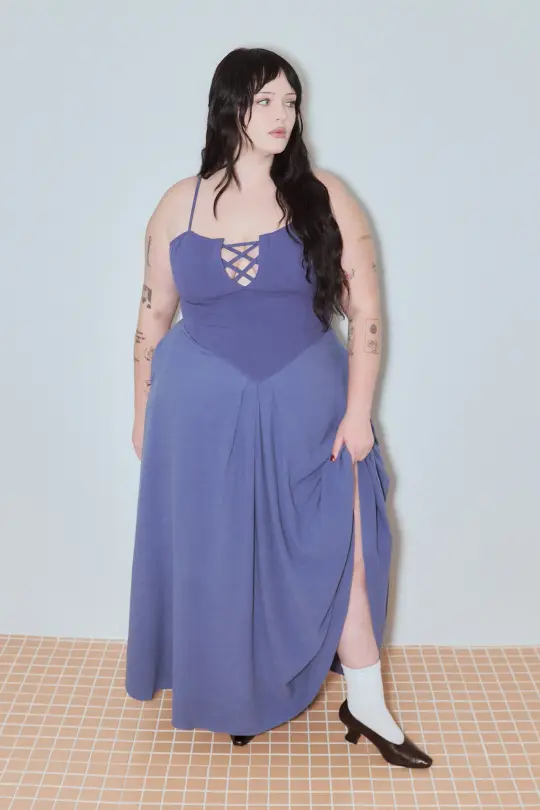 Human Ursula Soft Linen Maxi Dress Blue