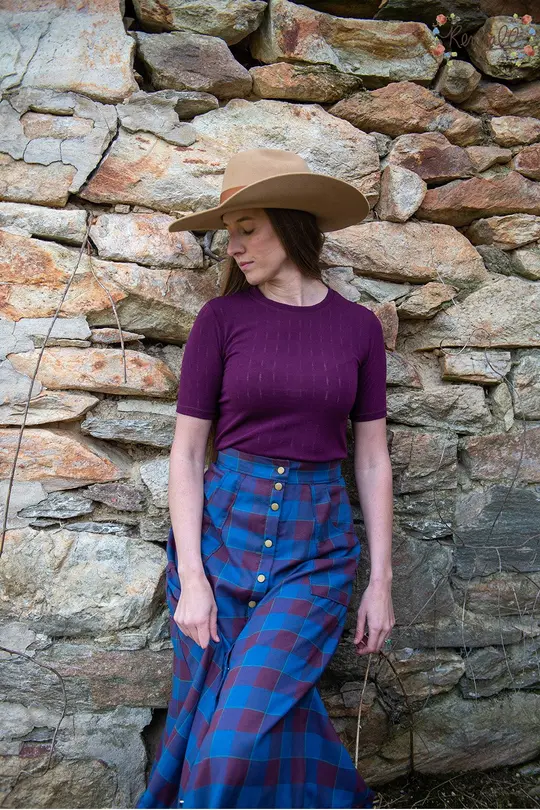 Short Sleeve Ringer Tee in Boysenberry