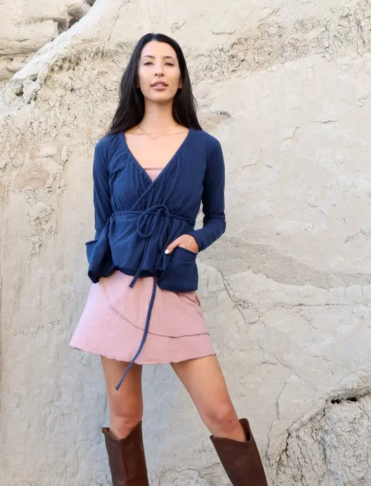 Drawstring Wrap Perfect Pockets Cropped Shirt