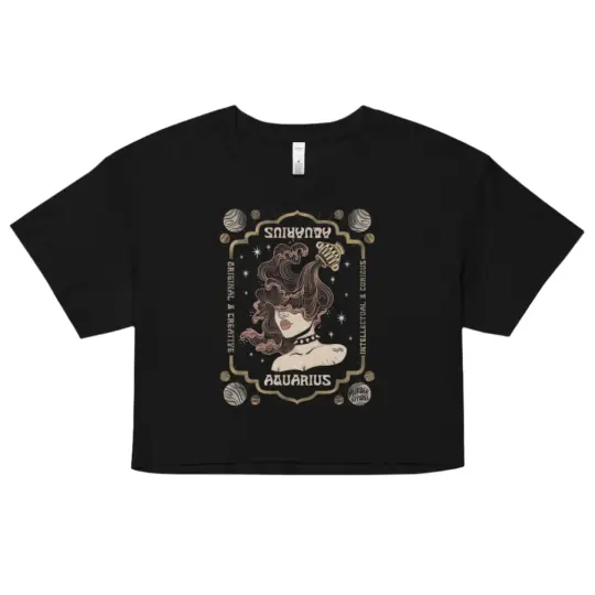Aquarius Zodiac Crop Top - Goth T-Shirt for Night Dominance & Dark Rituals