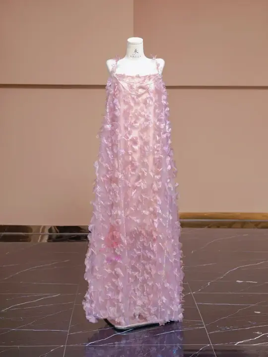 Light pink halter-neck straight long ball gown, bridal dress R8325