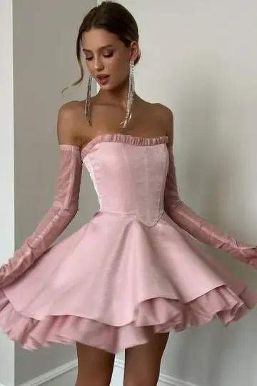 Silky Tiered Women's Homecoming Dress Pink Corset Short Prom Dress Party Dress RS2710