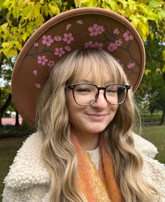 Caramel Cherry Blossom Vegan Felt XL Wide Brim Hat