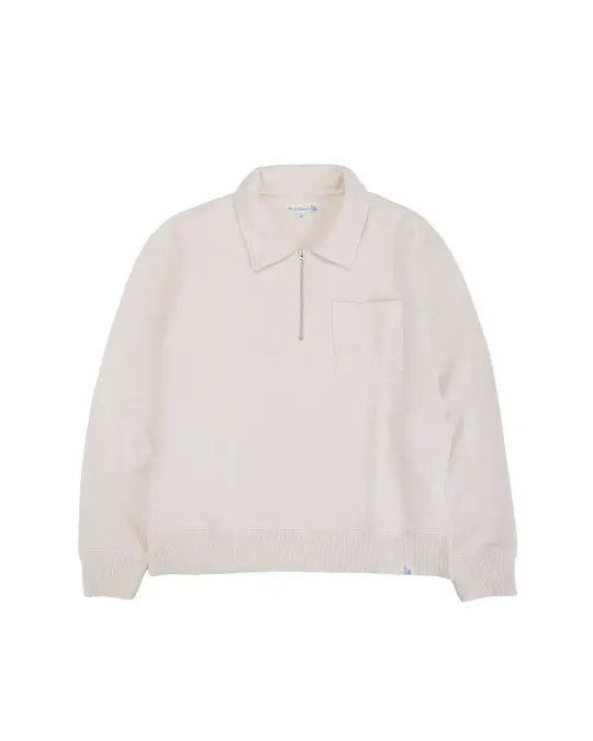 Merz B. Schwanen ZIP03 Authentic Fleece Polo Collared Half-Zip Cotton Sweatshirt Nature