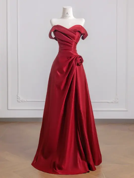 Red off-the-shoulder fitted waist slim-fitting ball gown/bridal dress R8239
