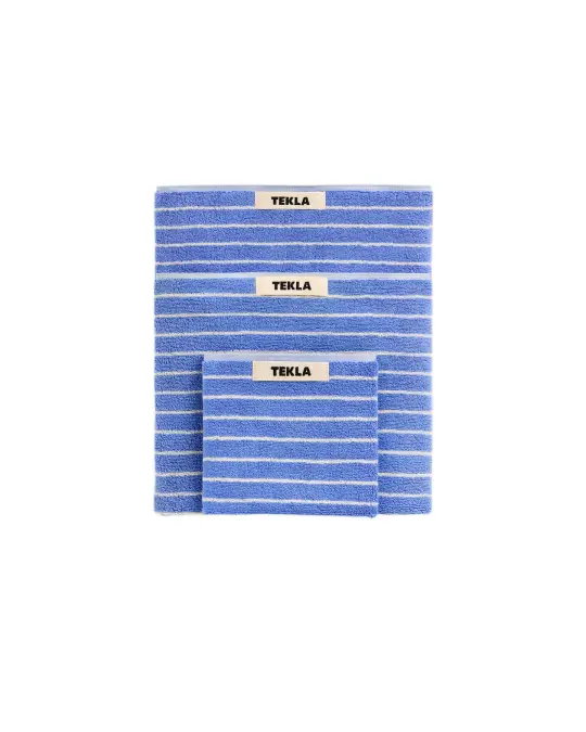 Tekla Terry Washcloth Clear Blue Stripes
