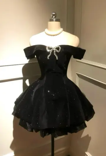 Elegant Black Glitter A-line Bateau Satin Corset Mini Prom Dress Homecoming Dress RS508