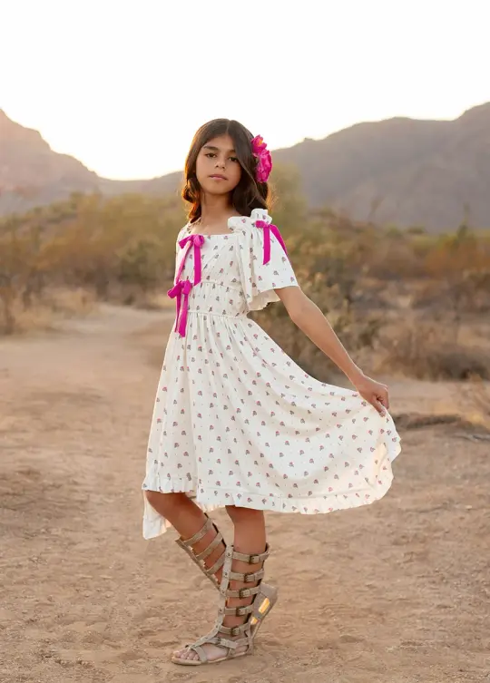 Franny Dress in Pink Floral Dot