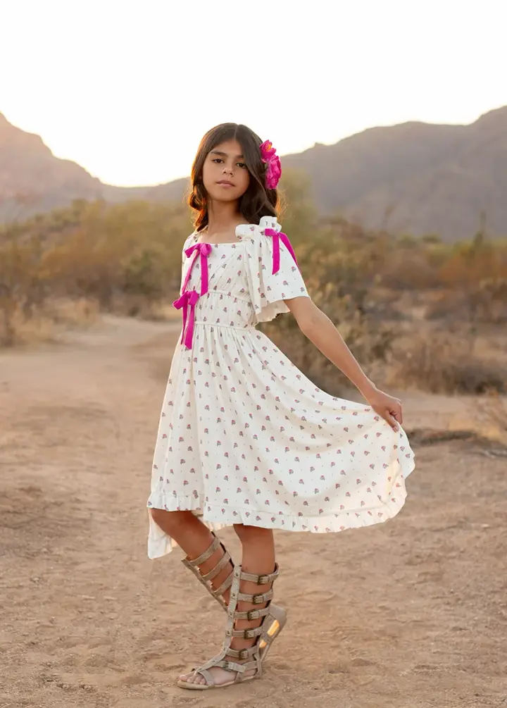 Franny Dress in Pink Floral Dot